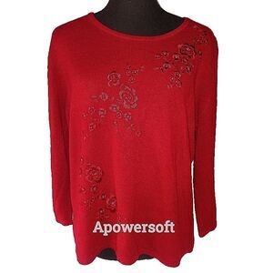 Red Floral Embroidered Sweater